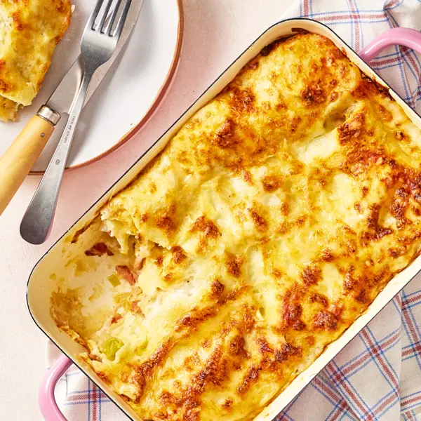 Lasagnes aux lardons, poireaux & comté