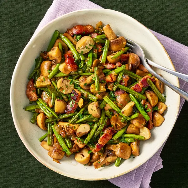 Poélée d'haricots verts au lard & marrons