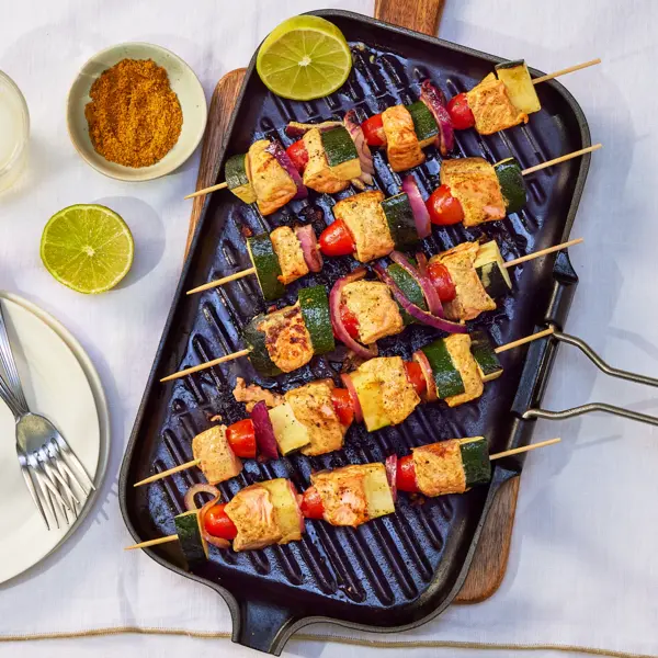 Brochettes de saumon curry-coco