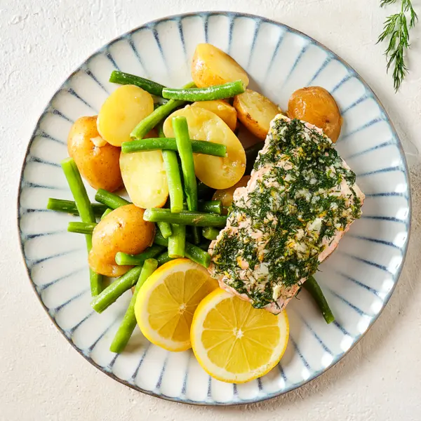 Saumon au four avec salade de haricots verts