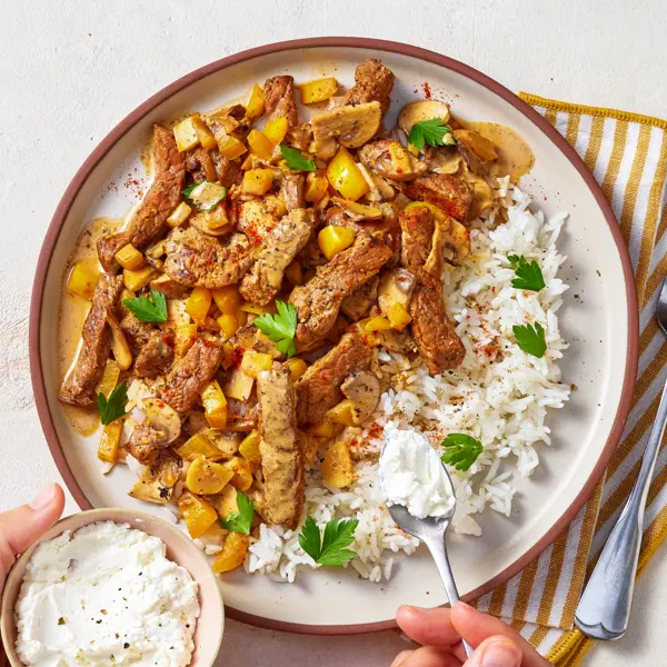Sauté de bœuf au paprika et légumes crémeux