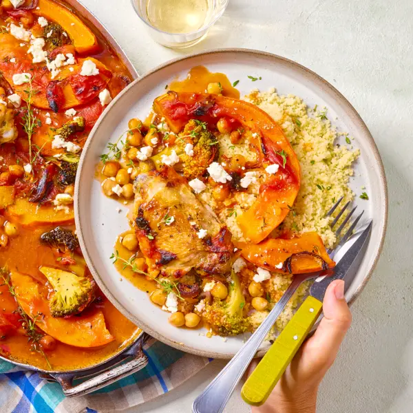 Poulet rôti et ses légumes d'automne à la féta