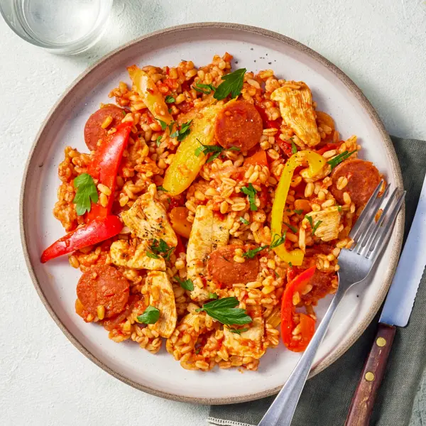 Blé poulet chorizo façon basquaise