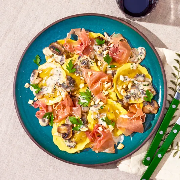 Raviolis aux cèpes & jambon cru