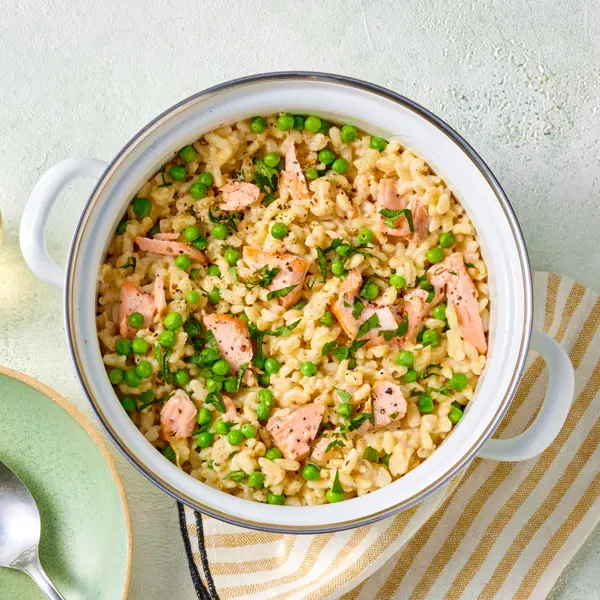 Blésotto saumon petits-pois en one-pot