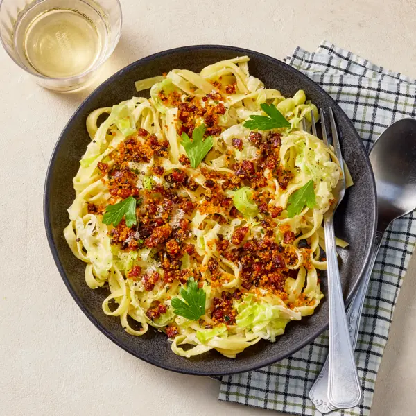 Tagliatelles aux poireaux & chorizo