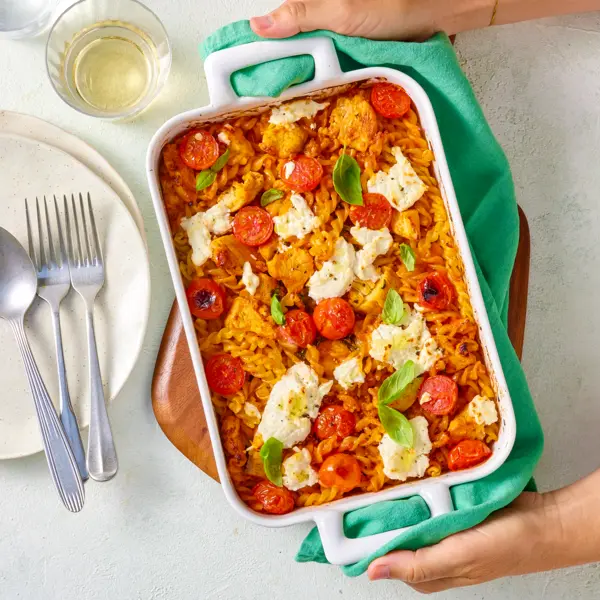 Gratin de torti au poulet et pesto rosso au chèvre