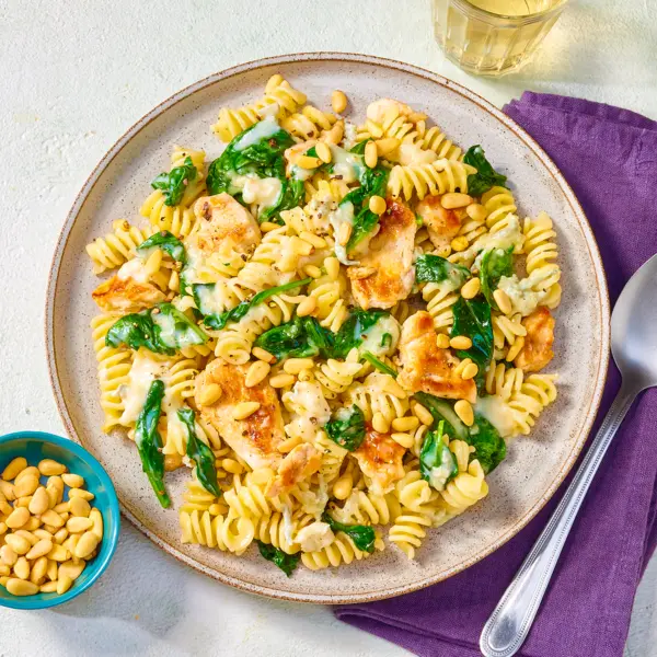 Pâtes aux épinards, gorgonzola & poulet