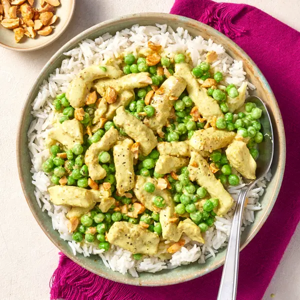 Curry de porc, petits-pois & cacahuète
