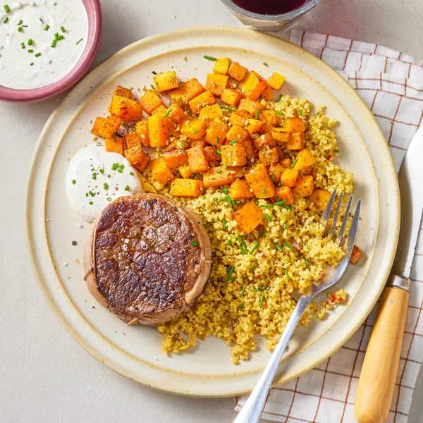 Tournedos, butternut au zaatar & céréales
