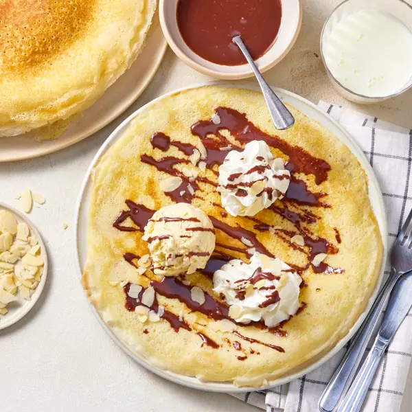 Crêpes chocolat, chantilly & glace vanille