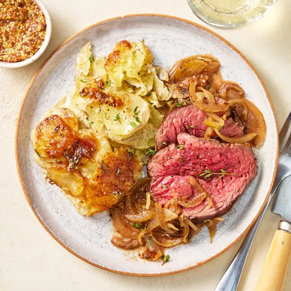 Rôti de boeuf aux oignons & gratin dauphinois