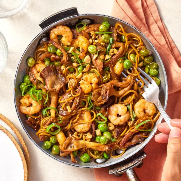 Nouilles sautées crevettes & petits légumes