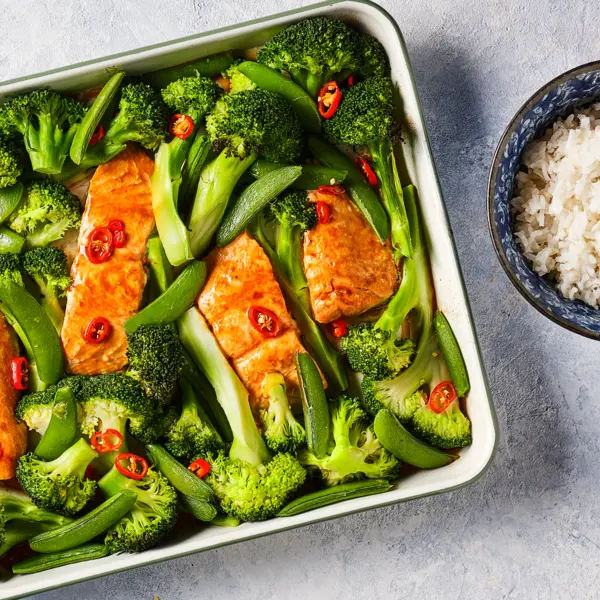 Saumon teriyaki au four et légumes verts