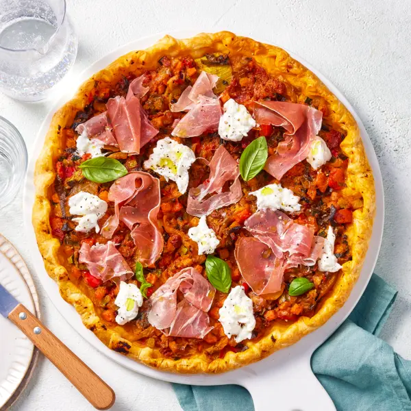 Tarte fine à l'italienne jambon et burrata
