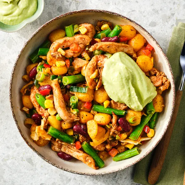 Wok Tex-Mex au poulet et mini pommes de terre