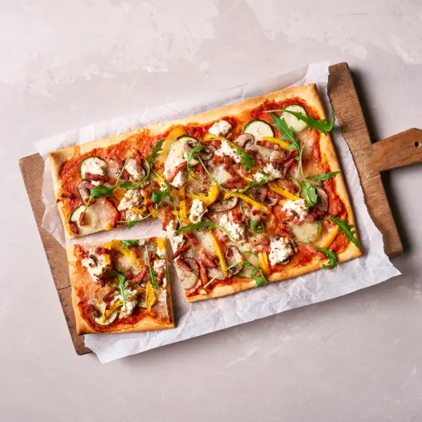 Pizzas champignons, ricotta et bacon croustillant