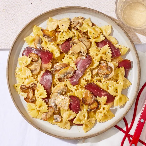 Pâtes aux champignons & magret fumé