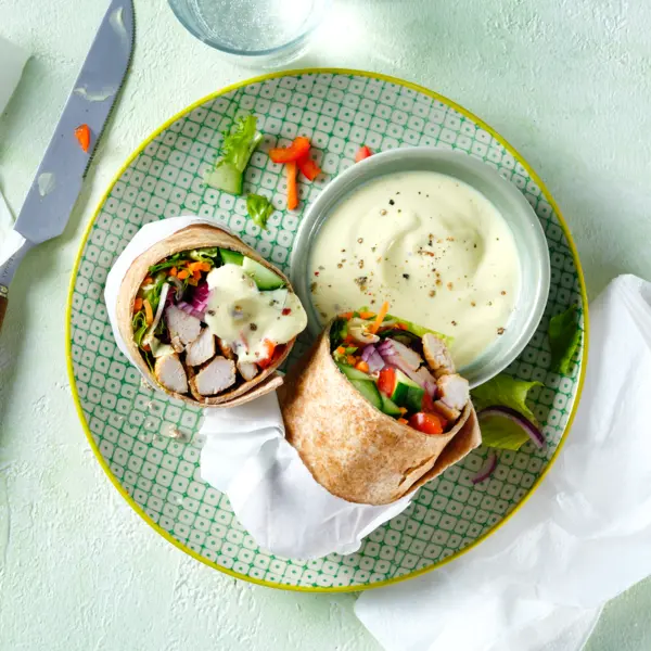 Wraps de poulet, sauce miel-moutarde