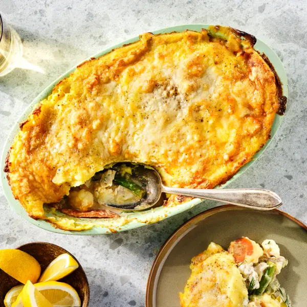Gratin de poisson avec purée et gruyère