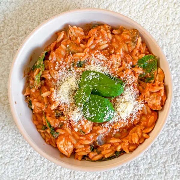 Orzo poulet, Boursin & champignons