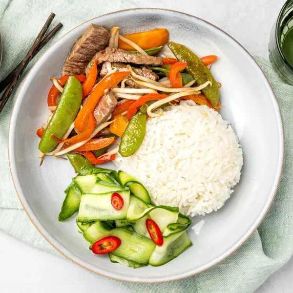 Bœuf teriyaki & concombre aigre-doux