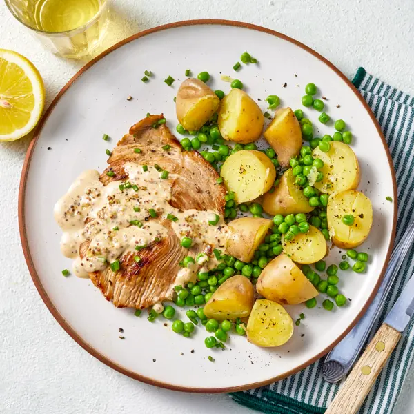 Ratte du Touquet, veau & sauce aux petits pois