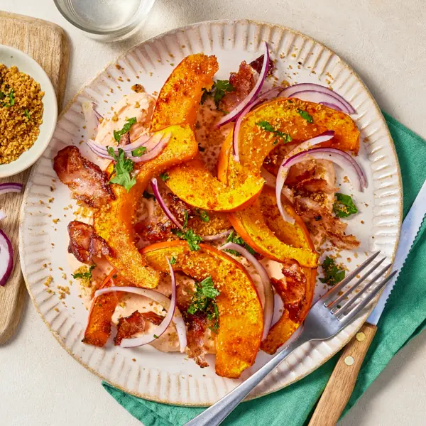 Potimarron grillé, bacon & ricotta