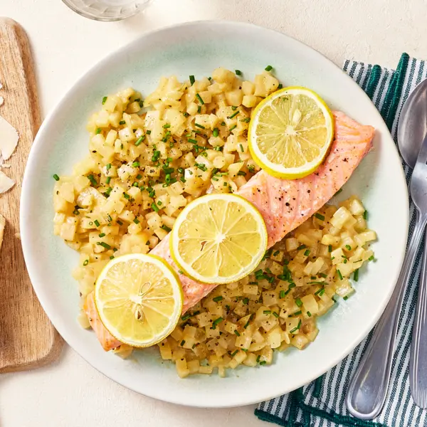 Saumon grillé au citron et risotto de céleri