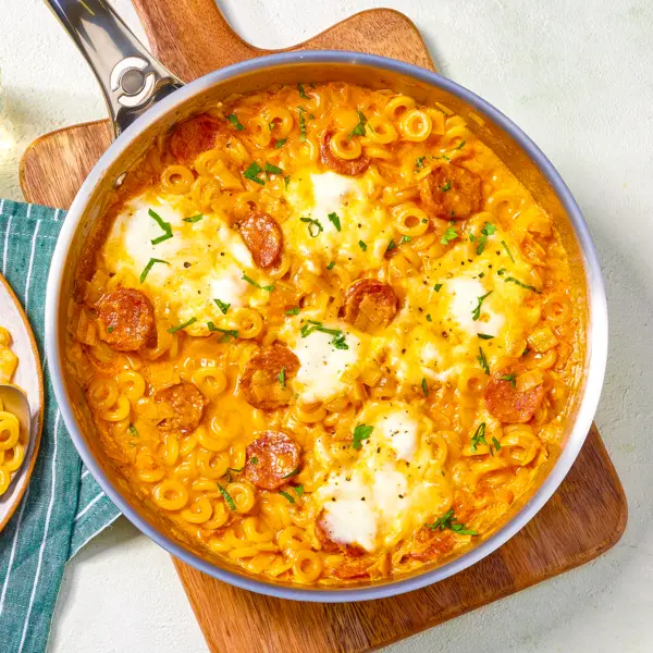 One-pot pâtes anelli et chorizo à la mozza