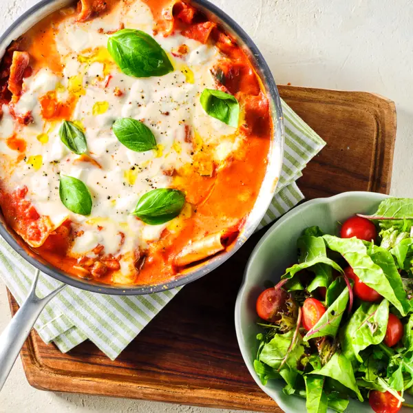 Lasagnes à la poêle & salade fraîche