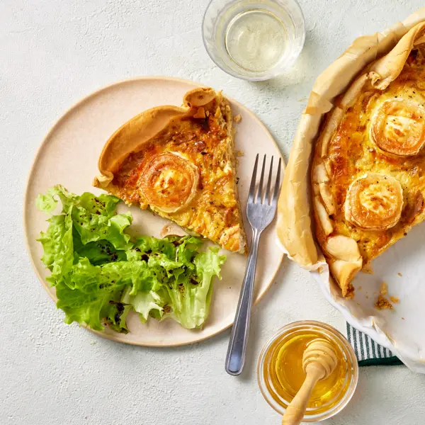 Quiche oignon, chèvre et miel