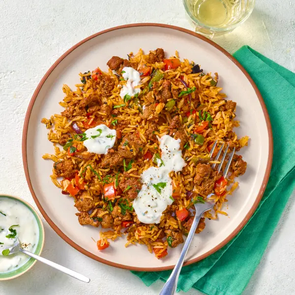 Riz sauté merguez et poivrons