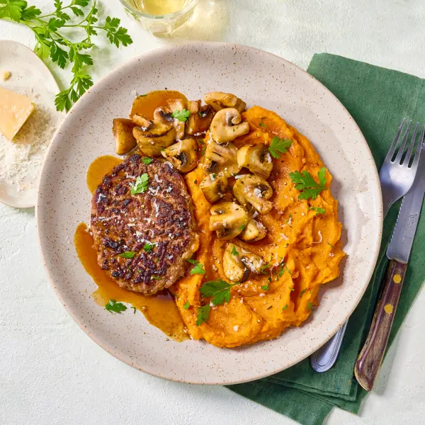 Steak haché & champis sautés