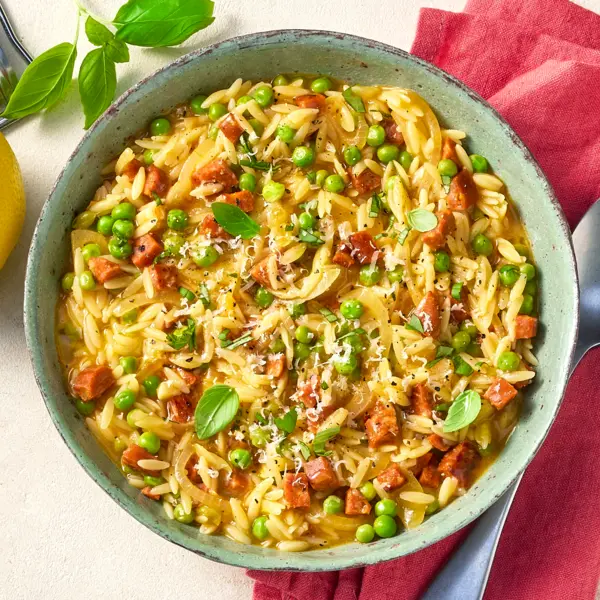 Orzotto chorizo & petits-pois