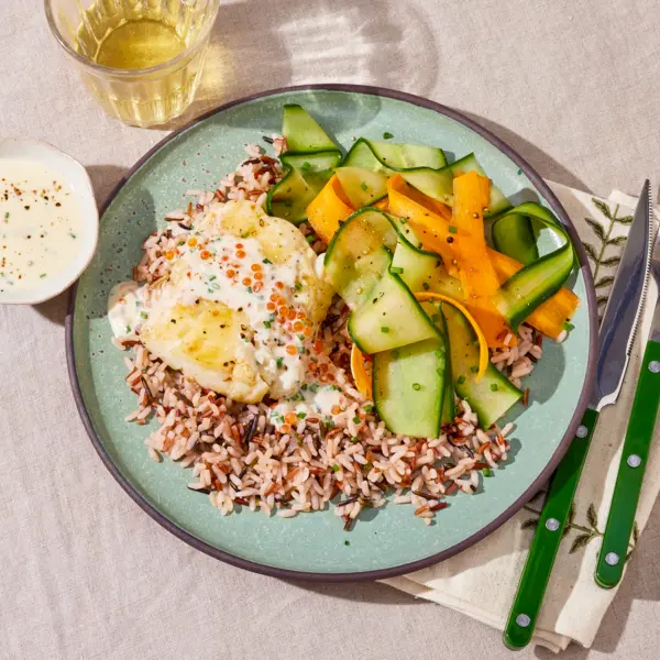 Cabillaud sauce vin blanc & œufs de truite