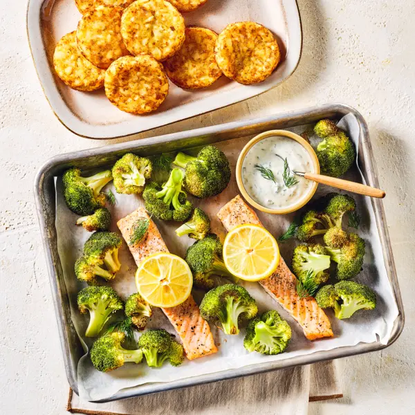 Röstis au saumon et brocolis