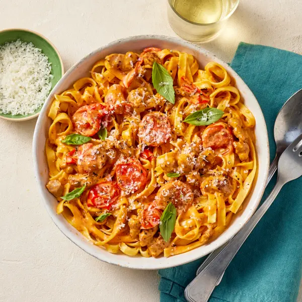 Tagliatelles aux saucisses & pesto rosso