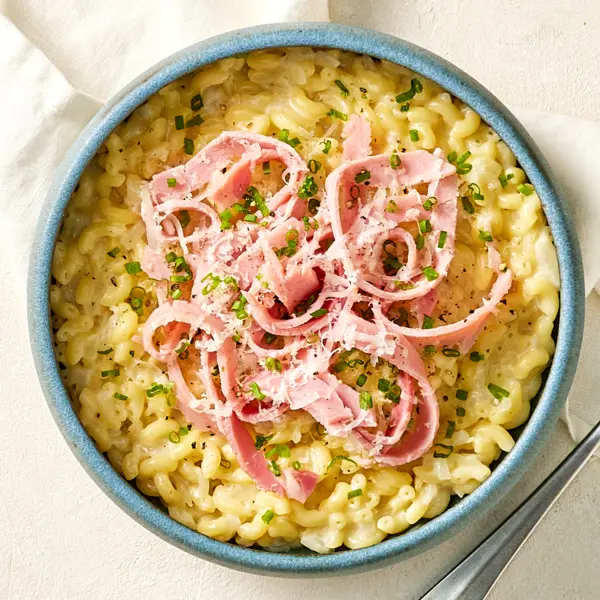 Risotto de coquillettes, jambon et comté