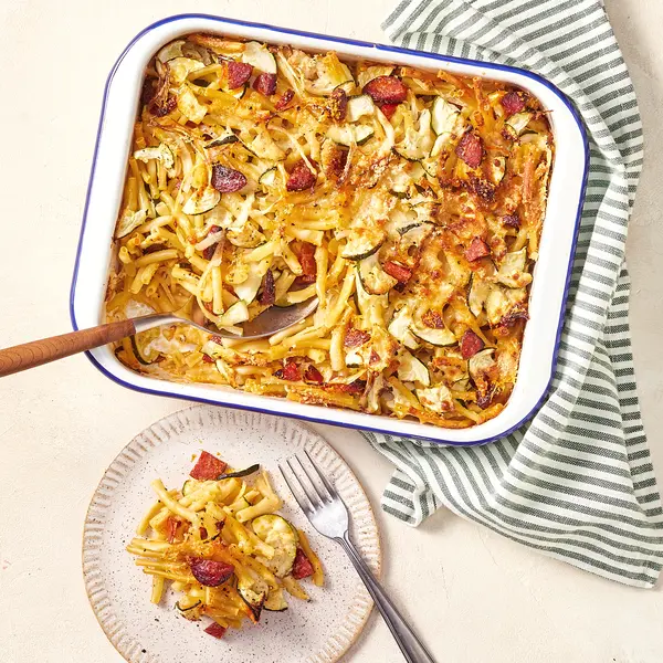 Gratin de pâtes, courgettes & chorizo
