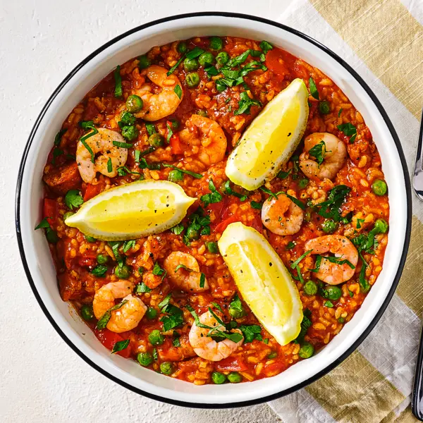 Paëlla aux crevettes & chorizo