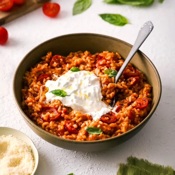 Risotto à la burrata & aux tomates confites