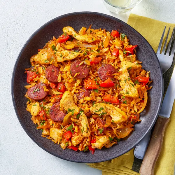 Riz sauté à la portugaise chorizo et poulet