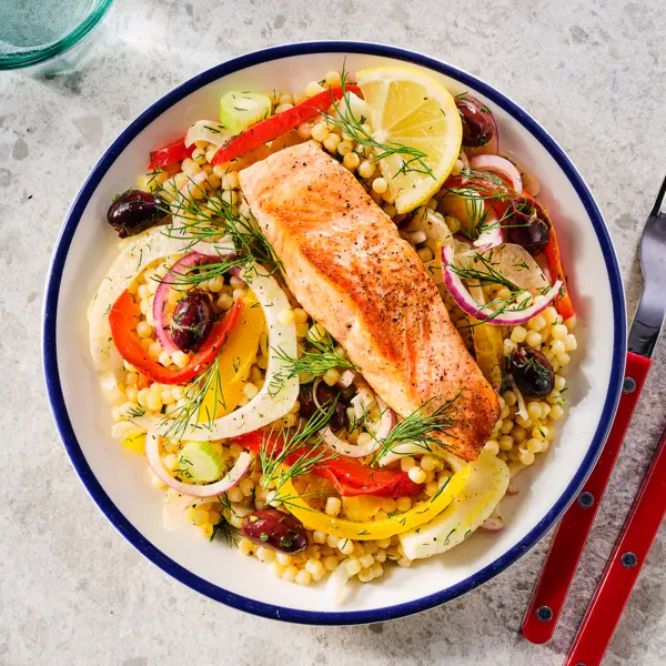 Couscous perlé méditerranéen, truite et fenouil