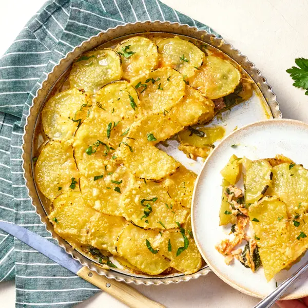 Tarte de patates, saumon fumé & comté