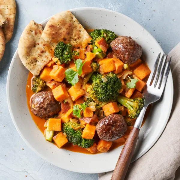 Curry de patates douces & boulettes