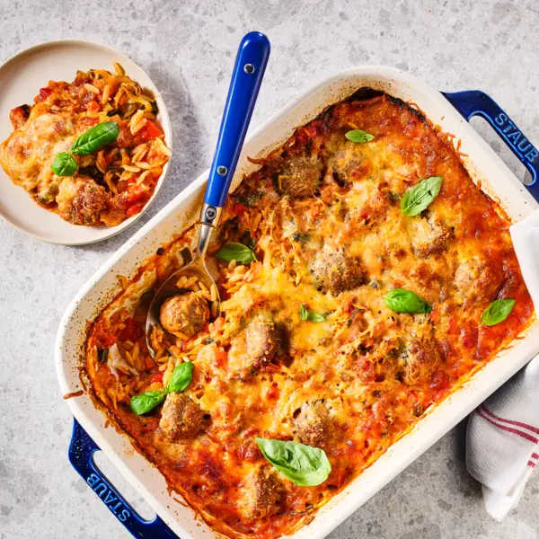 Gratin d'orzo aux boulettes de viande