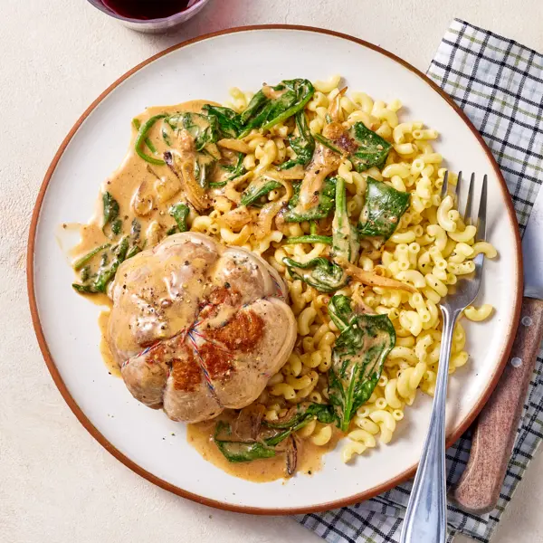 Paupiettes de veau et coquillettes au fromage frais