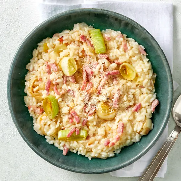 Risotto aux poireaux et lardons