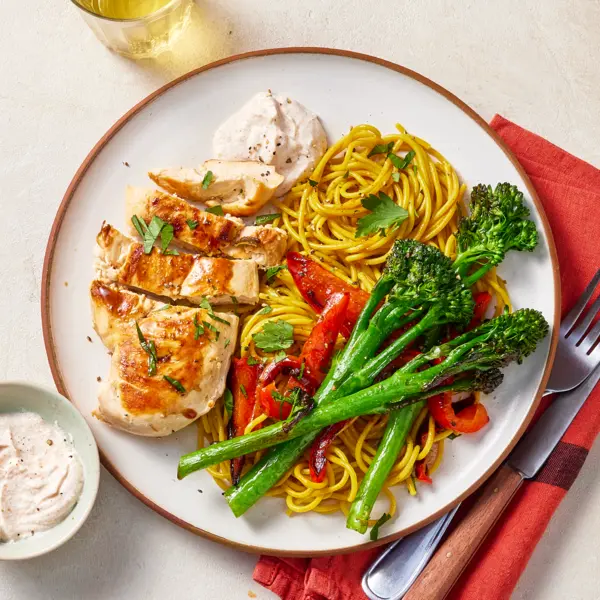 Poulet, spaghetti au quinoa & mozza fondante